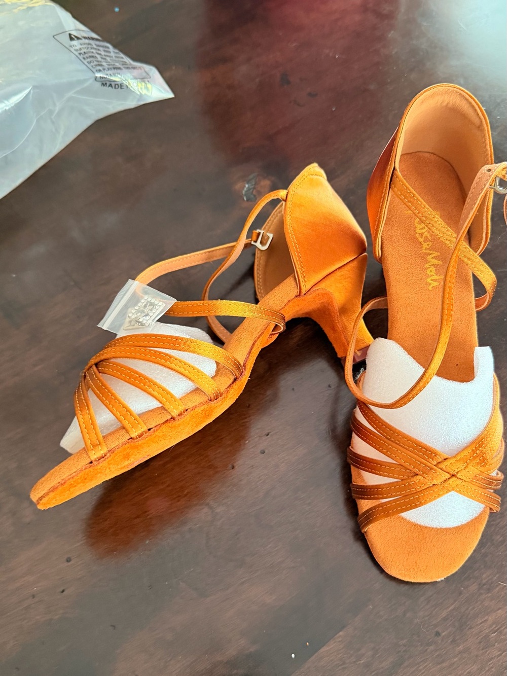 Rose Moli Ballroom Shoes- Women’s Strappy Heels in burnt orange satin sz 38